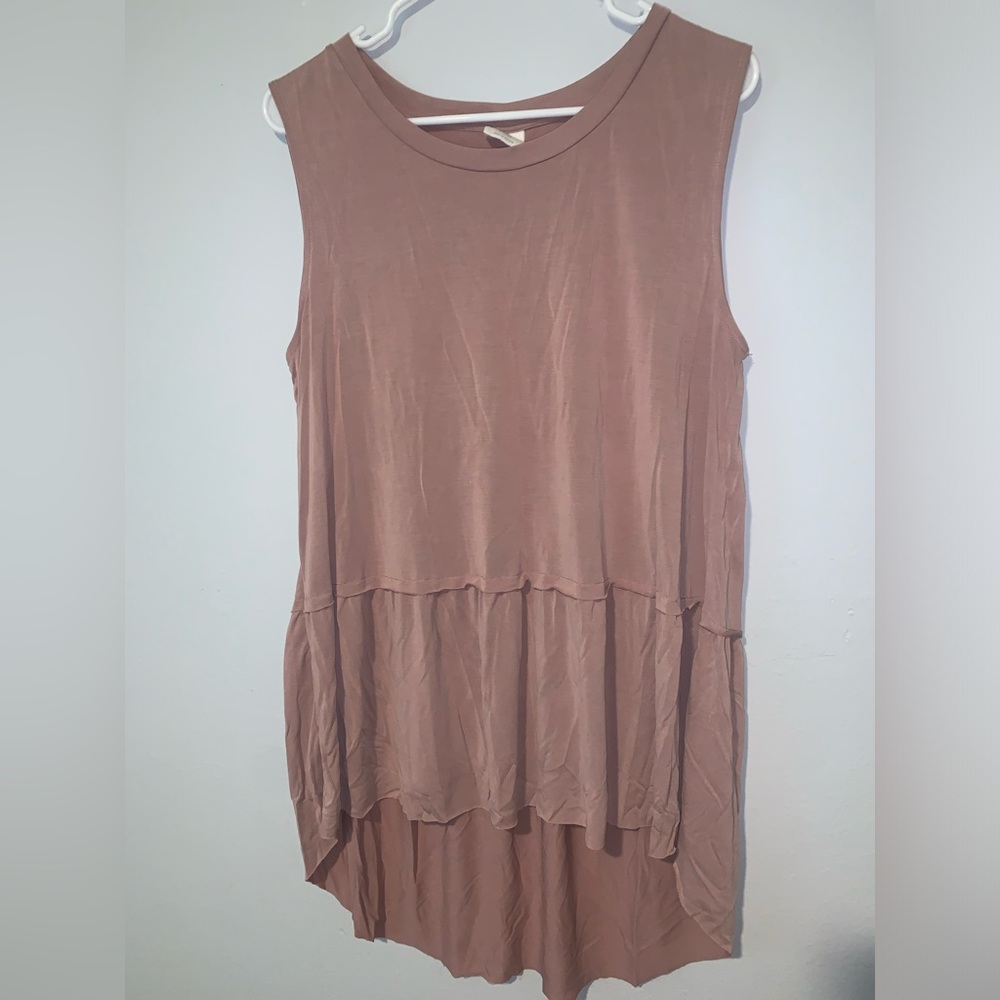 Mote Dusty Rose Pink Sleeveless Hi-Lo Peplum Tank Top